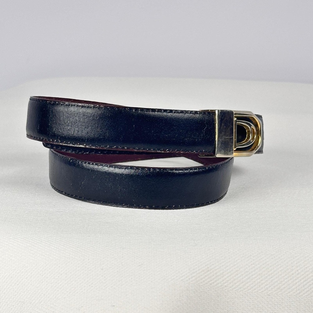 Vintage Burgundy and Black Reversible Leather Belt Two Tone Gold Buckle 30-34" - Picture 6 of 7